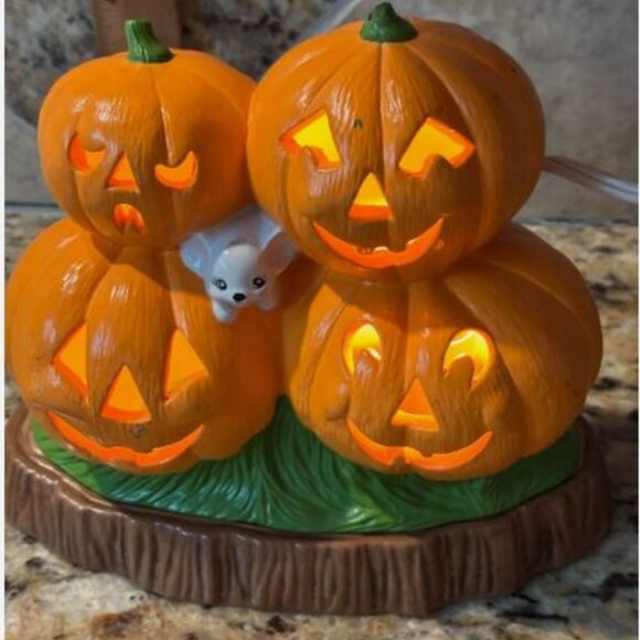 Vintage Ceramic Light Jack-O-Lanterns Mouse Witch Hat Pumpkin - Picture 1 of 5
